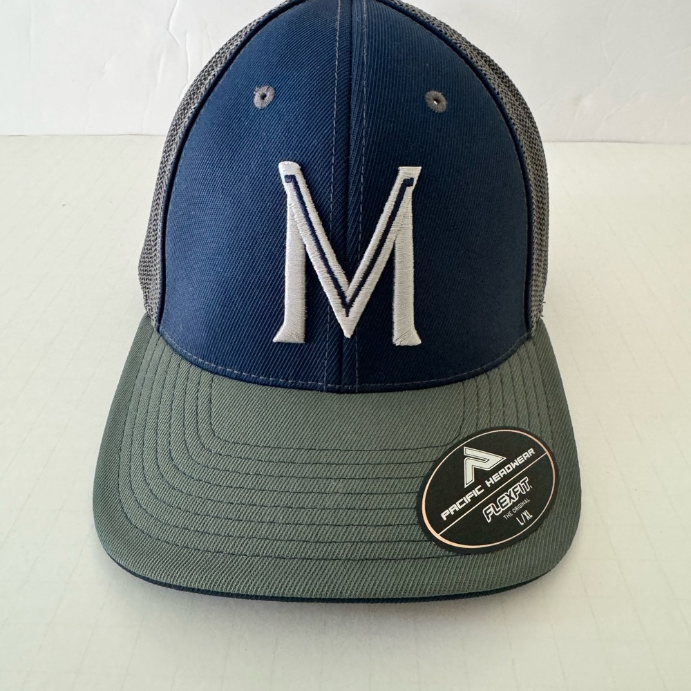 Milwaukee Brewers Cap Hat Logo Blue Gray Pacific Headwear EUC Mesh Back L-XL
